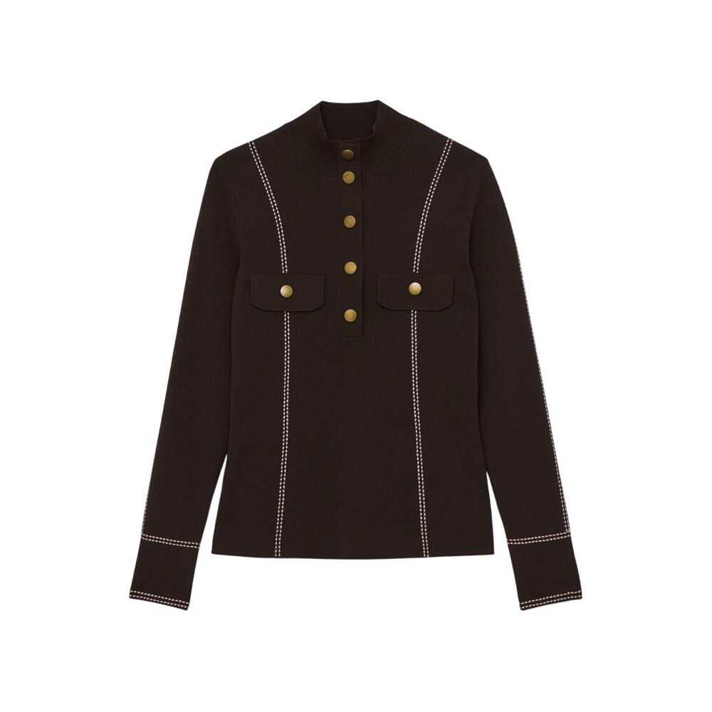 REISS Eva Contrast-Stitch Knit Top